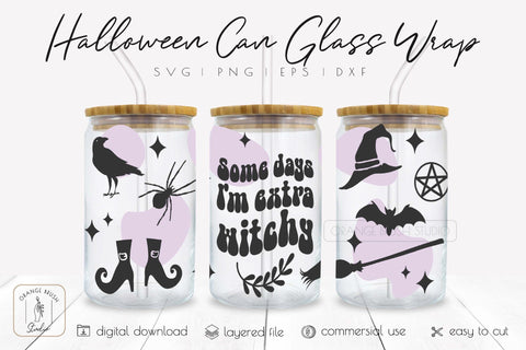 Retro Halloween Can Glass Wrap Witch Libbey Glass Wrap SVG OrangeBrushStudio 