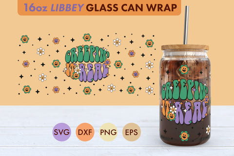 Retro Halloween Creepin' SVG 16 oz Libbey Glass Can Wrap SVG Freeling Design House 