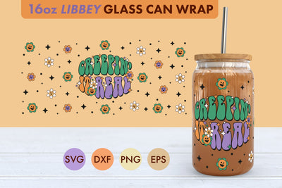 Retro Halloween Creepin' SVG 16 oz Libbey Glass Can Wrap SVG Freeling Design House 