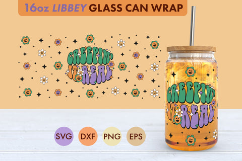 Retro Halloween Creepin' SVG 16 oz Libbey Glass Can Wrap SVG Freeling Design House 