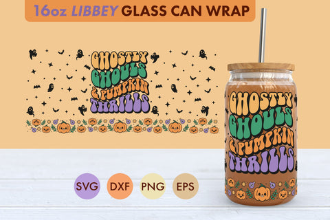 Retro Halloween Ghost Ghouls SVG 16 oz Libbey Glass Can Wrap SVG Freeling Design House 