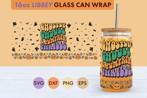 Retro Halloween Ghost Ghouls SVG 16 oz Libbey Glass Can Wrap SVG Freeling Design House 