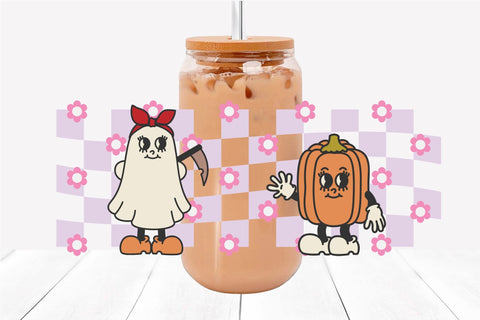 Retro Halloween Libbey Can Glass Wrap 16 Oz Ghost SVG File SVG OrangeBrushStudio 