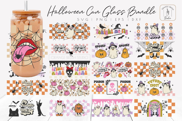 Retro Halloween Libbey Can Glass Wrap Bundle 20 SVG SVG OrangeBrushStudio 
