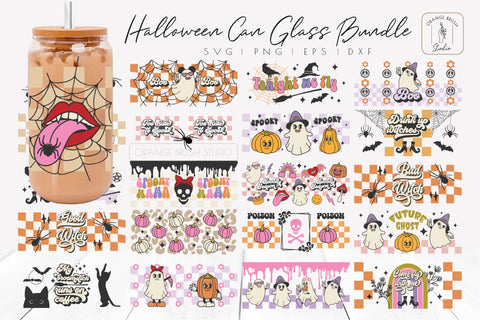 Retro Halloween Libbey Can Glass Wrap Bundle 20 SVG SVG OrangeBrushStudio 