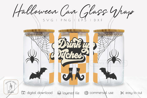 Retro Halloween Libbey Can Glass Wrap Witch Glass Can SVG SVG OrangeBrushStudio 