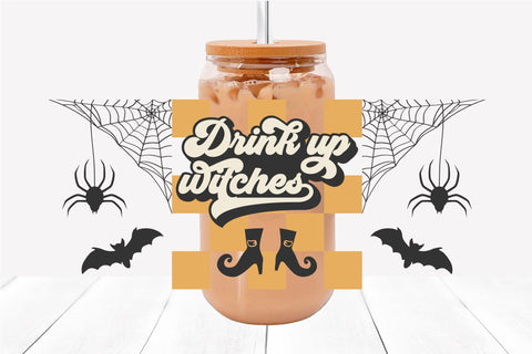 Retro Halloween Libbey Can Glass Wrap Witch Glass Can SVG SVG OrangeBrushStudio 