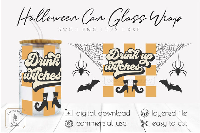 Retro Halloween Libbey Can Glass Wrap Witch Glass Can SVG SVG OrangeBrushStudio 