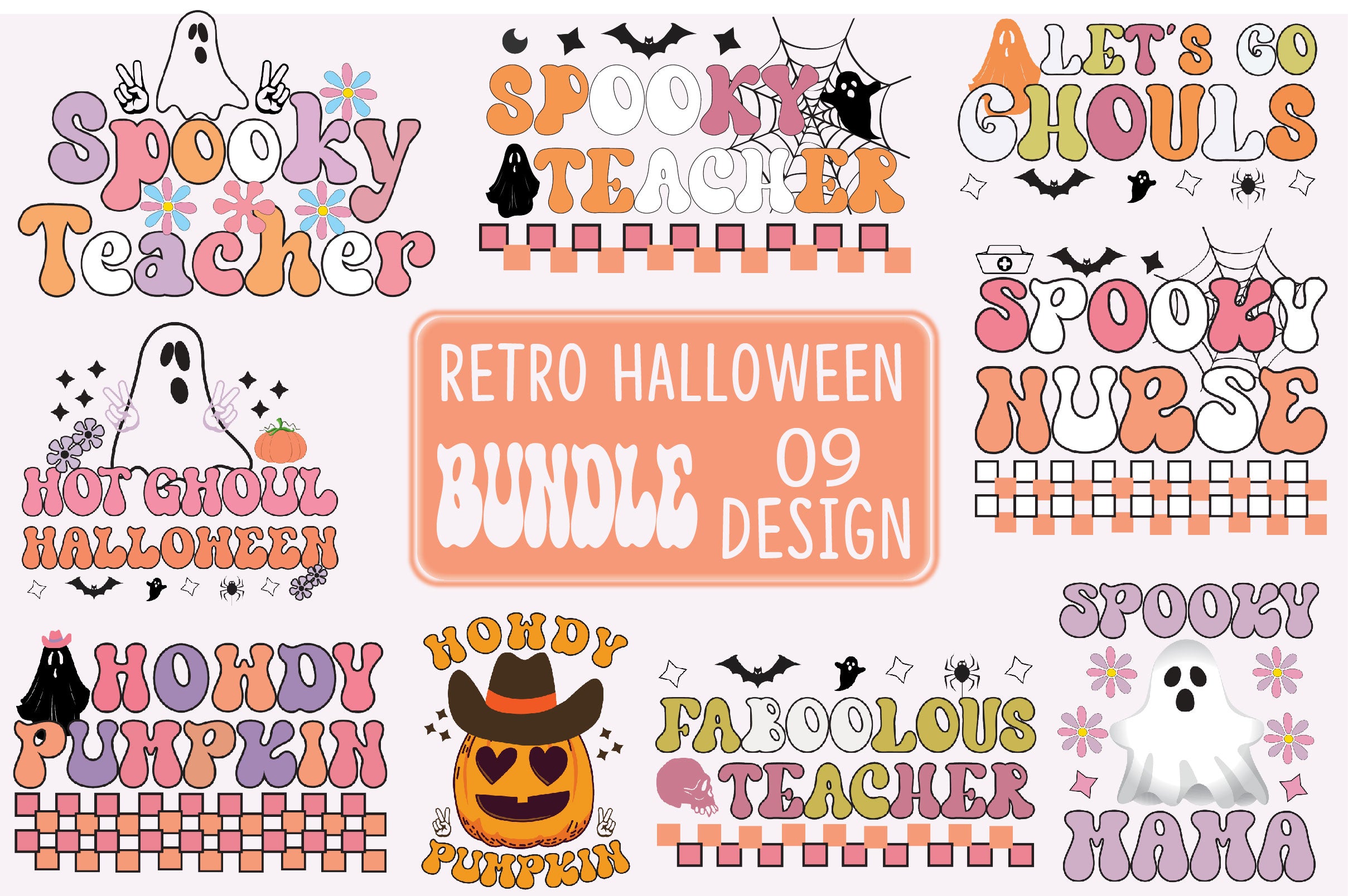 Retro Halloween Sublimation Bundle, Retro Halloween Bundle PNG