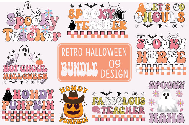Retro Halloween PNG Bundle, Ghost SVG Sublimation SVGista 