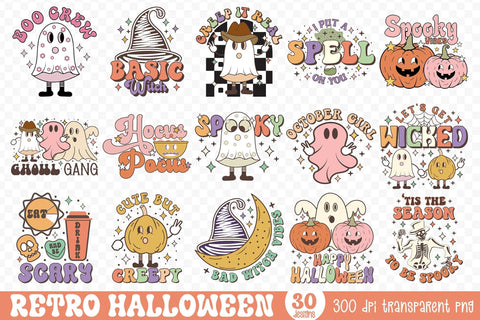 Retro Halloween PNG Sublimation Bundle Sublimation CraftLabSVG 
