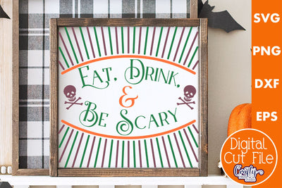Retro Halloween Sign Svg, Eat Drink And Be Scary Old Style SVG Crafty Mama Studios 