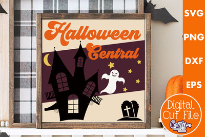 Retro Halloween Sign Svg, Halloween Central Old Style Design SVG Crafty Mama Studios 