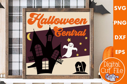 Retro Halloween Sign Svg, Halloween Central Old Style Design SVG Crafty Mama Studios 