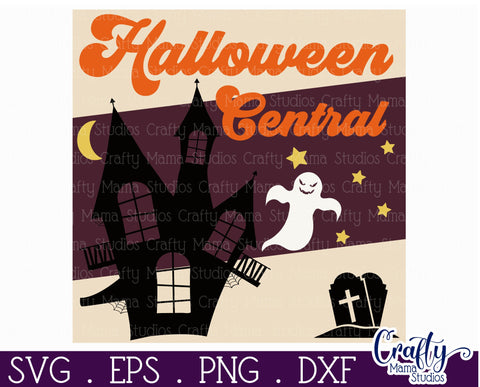 Retro Halloween Sign Svg, Halloween Central Old Style Design SVG Crafty Mama Studios 