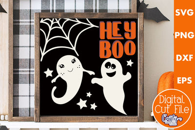Retro Halloween Sign Svg, Hey Boo Ghost Old Style Design SVG Crafty Mama Studios 