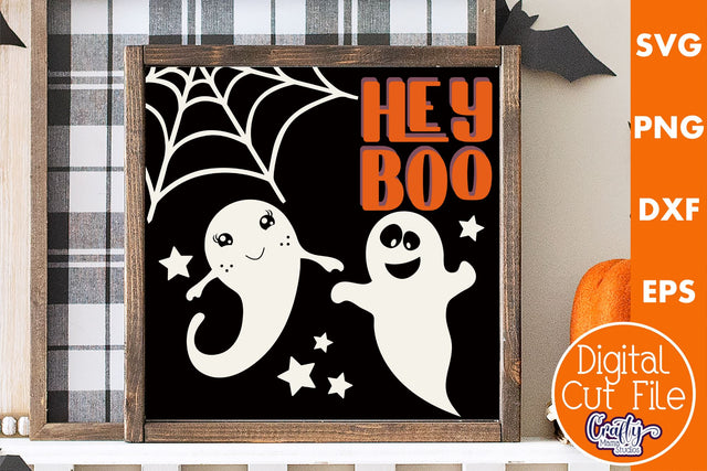 Retro Halloween Sign Svg, Hey Boo Ghost Old Style Design SVG Crafty Mama Studios 