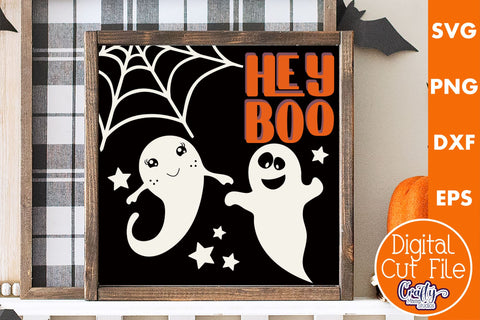 Retro Halloween Sign Svg, Hey Boo Ghost Old Style Design SVG Crafty Mama Studios 
