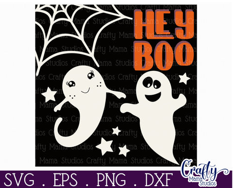 Retro Halloween Sign Svg, Hey Boo Ghost Old Style Design SVG Crafty Mama Studios 