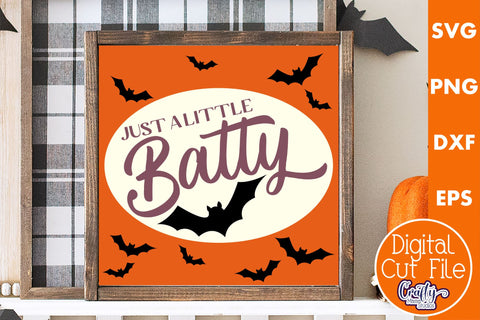 Retro Halloween Sign Svg, Just A Little Batty Old Style SVG Crafty Mama Studios 