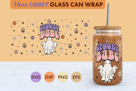 Retro Halloween Spooky Babe SVG 16 oz Libbey Glass Can Wrap SVG Freeling Design House 