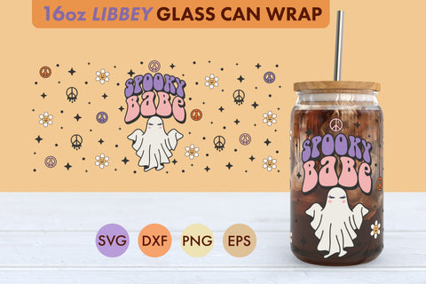 Retro Halloween Spooky Babe SVG 16 oz Libbey Glass Can Wrap SVG Freeling Design House 