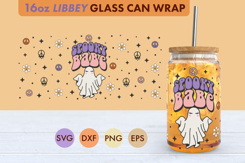Retro Halloween Spooky Babe SVG 16 oz Libbey Glass Can Wrap SVG Freeling Design House 