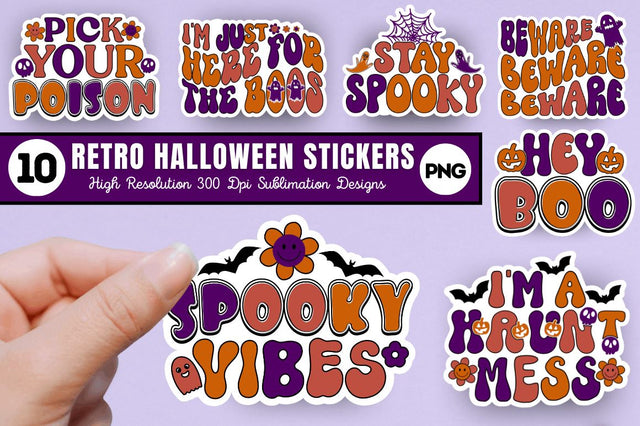 Retro Halloween Stickers Bundle Sublimation Regulrcrative 