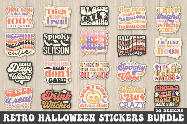 Retro Halloween Stickers Bundle SVG akazaddesign 