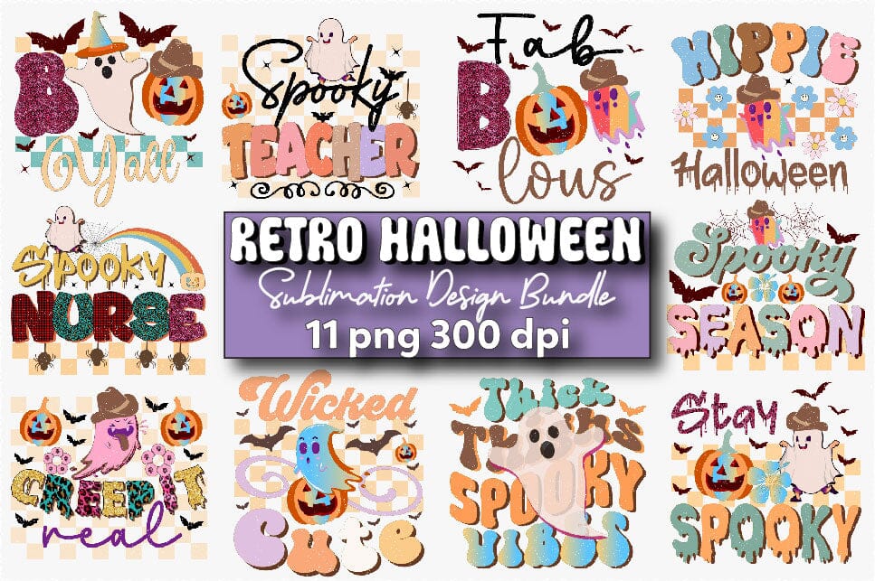 Retro Halloween Sublimation Bundle, Retro Halloween Bundle PNG