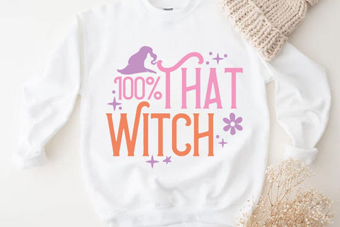 Retro halloween SVG Design, 100% That Witch SVG FiveStarCrafting 