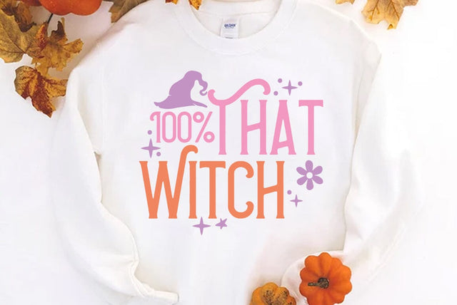 Retro halloween SVG Design, 100% That Witch SVG FiveStarCrafting 