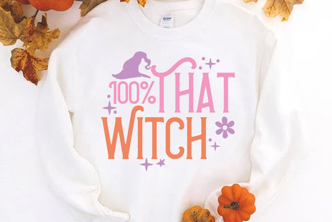 Retro halloween SVG Design, 100% That Witch SVG FiveStarCrafting 
