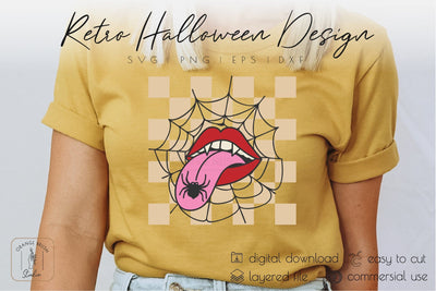 Retro Halloween SVG Vampire Teeth And Spider Web Svg Design SVG OrangeBrushStudio 