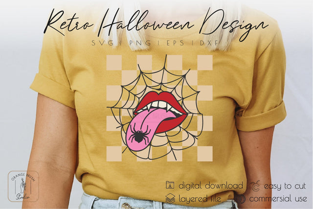 Retro Halloween SVG Vampire Teeth And Spider Web Svg Design SVG OrangeBrushStudio 