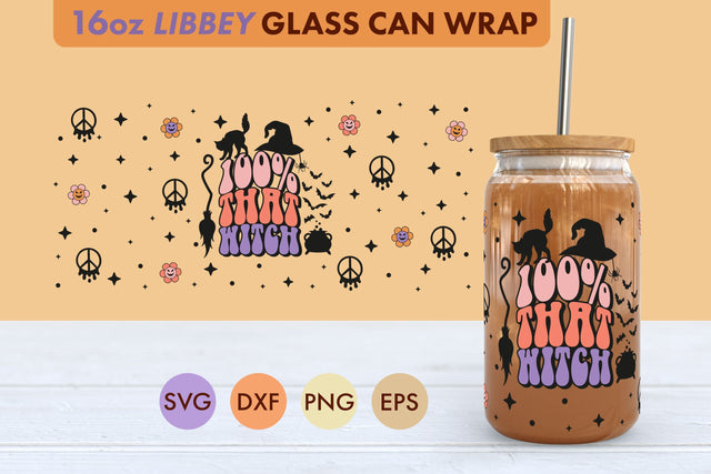 Retro Halloween That Witch SVG 16 oz Libbey Glass Can Wrap SVG Freeling Design House 