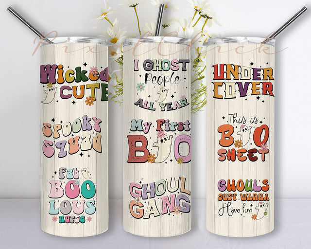 Retro Halloween Tumbler Wrap, 20oz Tumbler Wrap, Halloween Tumbler Wrap, Spooky Tumbler, Cute Ghost Tumbler, PNG File Digital Download Sublimation PixelChick 
