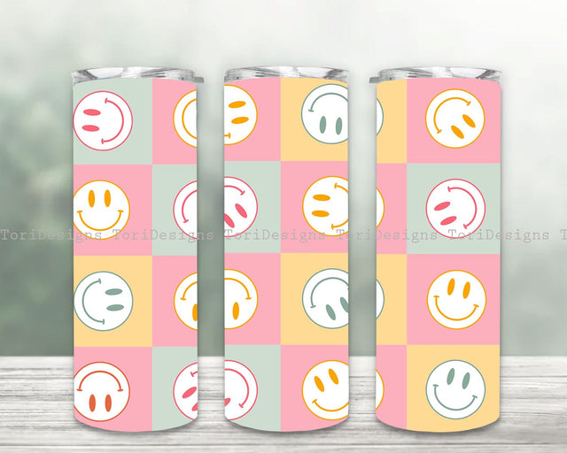 Retro Happy Face Tumbler Wrap, Boho png, Groovy 20 oz Skinny Tumbler Sublimation Wrap, PNG Digital Download Sublimation ToriDesigns 