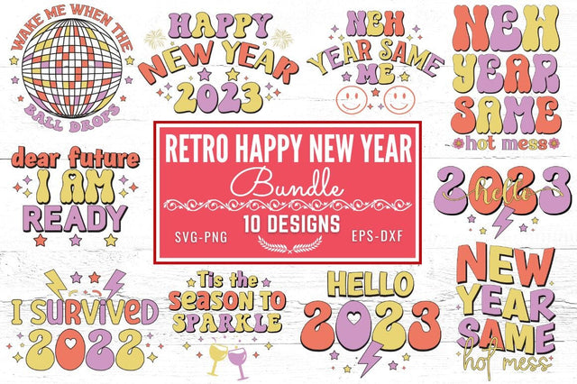 Retro Happy New Year SVG Bundle SVG DESIGNISTIC 