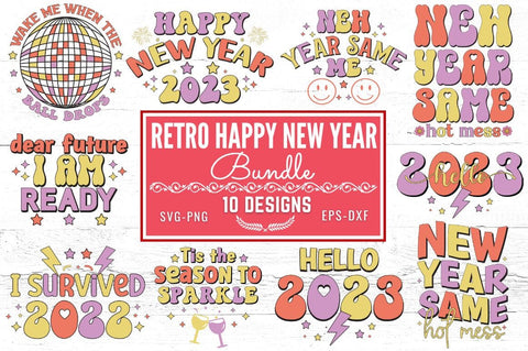 Retro Happy New Year SVG Bundle SVG DESIGNISTIC 