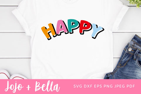 Retro happy rainbow SVG, retro, Rainbow Svg, Rainbow Svg Bundle Svg, Boho Rainbow, Cute Rainbow Svg, Rainbow Clipart, Rainbow Cut File SVG Jojo&Bella 