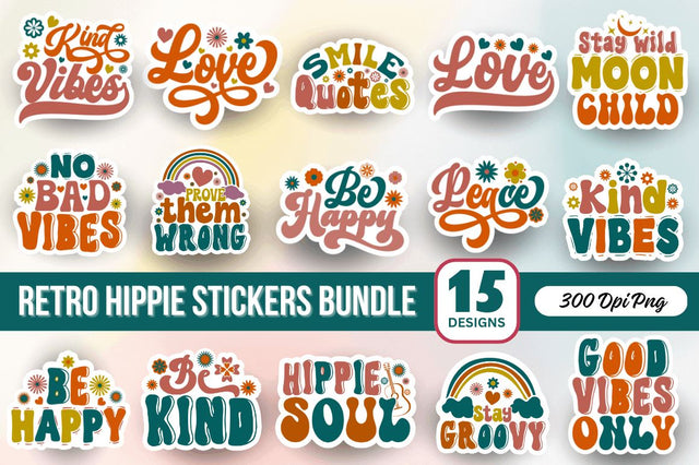 Retro Hippie Stickers Bundle Sublimation Regulrcrative 