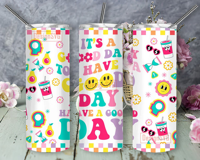 Retro It's A Good Day To Have A Good Day Groovy Mental Health Smiley Colorful Checkered Digital Download PNG Sublimation DesignSVG 