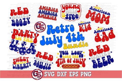 Retro July 4th Bundle SVG DXF EPS PNG SVG Greedy Stitches 