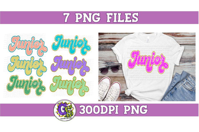 Retro Junior Chenille Lettering PNG Bundle Sublimation Sublimation Greedy Stitches 