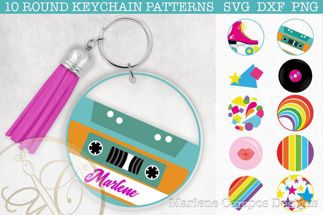 Retro Keychain Pattern SVG Bundle /SVG, DXF, PNG/ 80's/ 90's SVG Marlene Campos 