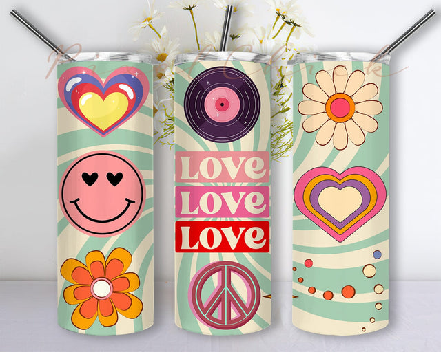 Retro Love 20oz Tumbler Template, Retro Smiley Design Tumbler, Retro Heart Tumbler Png, Retro Flower Design Png, Retro Sublimation Design, Digital Download Sublimation PixelChick 