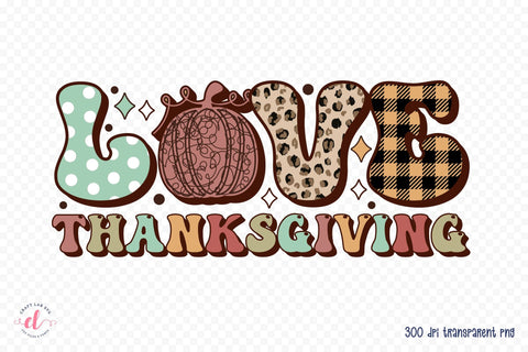 Retro Love Thanksgiving PNG Sublimation Design Sublimation CraftLabSVG 
