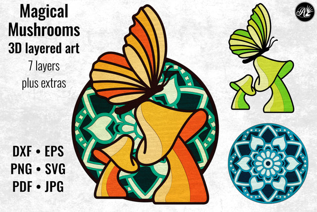 Retro Magical Mushrooms and Butterfly SVG Angel on Empire 
