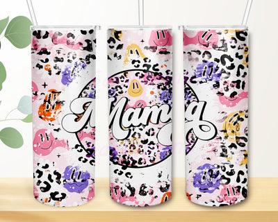 Retro Mama 20oz Skinny Tumbler, Mama Tumbler Design, Retro Smiley Tumbler Wrap, Leopard Print Tumbler Png, Mother's Day Gift, Digital Download Sublimation sassyprint 